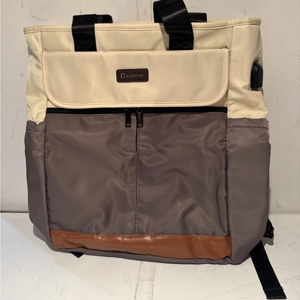 Cyureay Laptop Bag Convertible Tote Backpack Travel 16x12 Tan Gray New